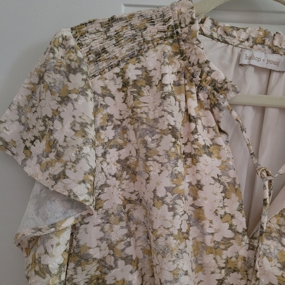 NWT Bishop & Young Floral Flutter Sleeve Smocked Mini Dress - Picture 12 of 17